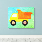 Gele Speelgoed vrachtwagen noodlijdend Canvas Afdruk (Insitu (Houten vloer))