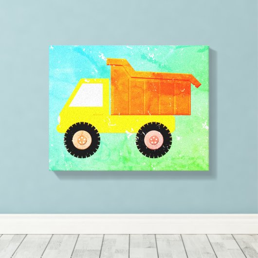 Gele Speelgoed vrachtwagen noodlijdend Canvas Afdruk (Insitu (Houten vloer))