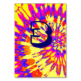 Gele spiraal tie-dye trouwtafel drie kaart