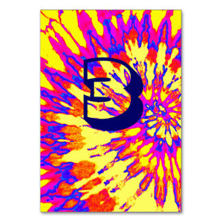 Gele spiraal tie-dye trouwtafel drie kaart