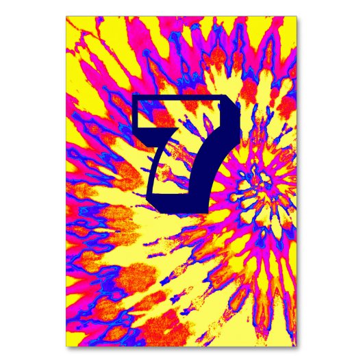 Gele Spiral Tie Dye Trouwtafel Zeven Kaart (Achterkant)