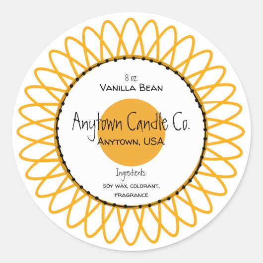 Gele Spiro Bloem Kaars Jar Label (Voorkant)