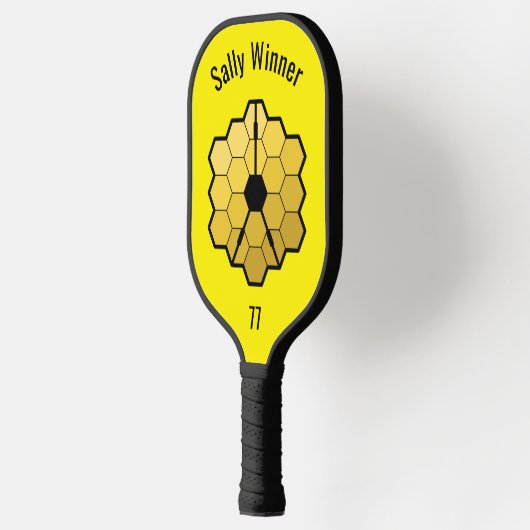 Gele sport Funny Space Telescope Sjabloon tekst Pickleball Paddle (Links)