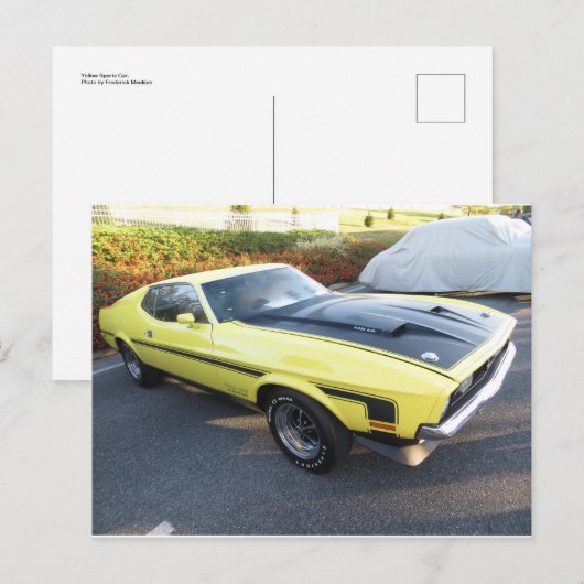 Gele sportauto briefkaart (Voorkant / Achterkant)