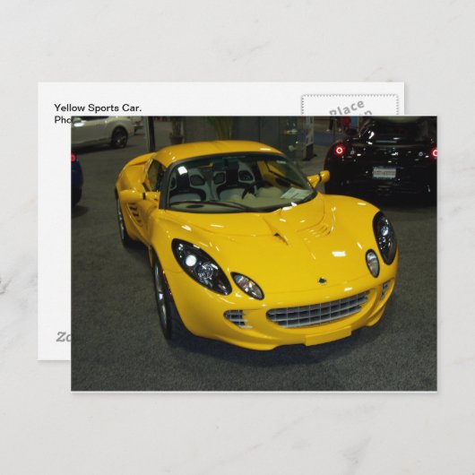 Gele sportauto briefkaart (Voorkant / Achterkant)