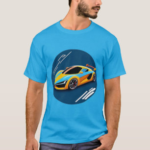Gele sportauto in Blue Motion-stijl Kunst T-shirt