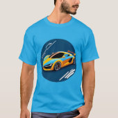 Gele sportwagen op blauwe achtergrond t-shirt (Voorkant)