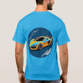 Gele sportwagen op blauwe achtergrond t-shirt (Achterkant)