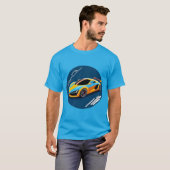 Gele sportwagen op blauwe achtergrond t-shirt (Voorkant volledig)
