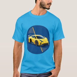 Gele sportwagen op blauwe achtergrond t-shirt