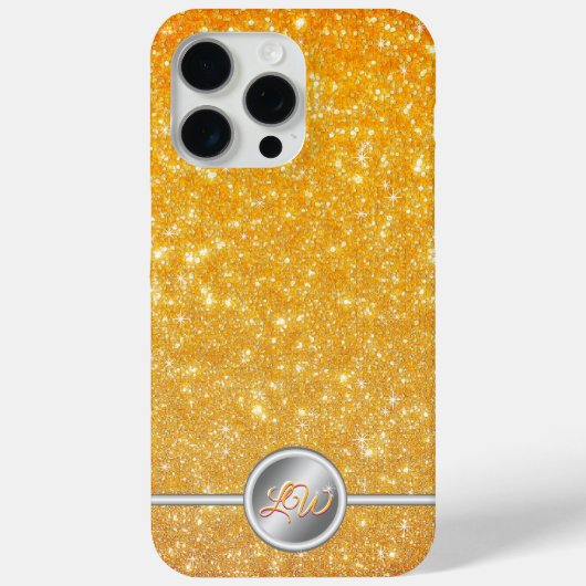 Gele sprankelende glitter monogram telefoonhoes Case-Mate iPhone case (Achterkant)