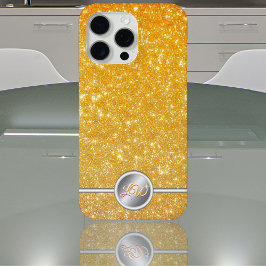 Gele sprankelende glitter monogram telefoonhoes iPhone 15 pro max hoesje