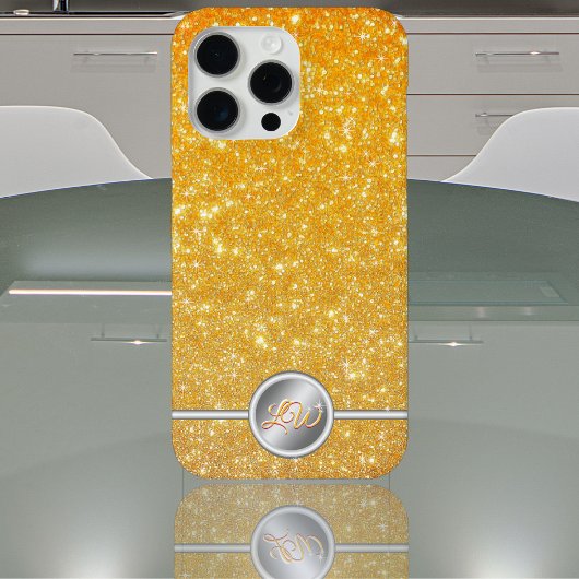 Gele sprankelende glitter monogram telefoonhoes Case-Mate iPhone case