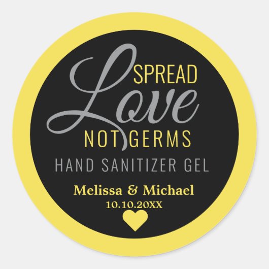 Gele Spread Love Hand Sanitizer Weddenschap Favor Ronde Sticker (Voorkant)