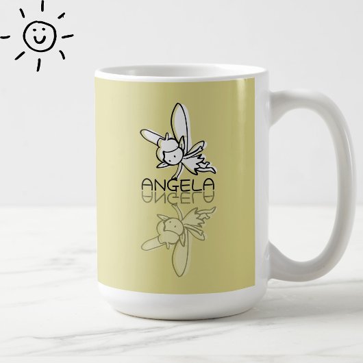 Gele Sprookjeselfreflectie Doodle Aangepaste naam Koffiemok
