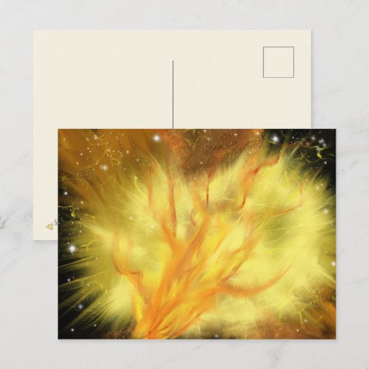 Gele Starburst en Oranje Flames die HC Art schilde Briefkaart (Voorkant / Achterkant)