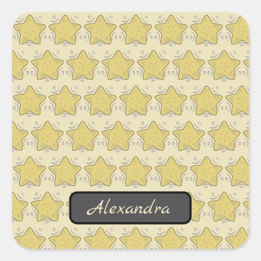 Gele Ster Appliqué Patchwork Vierkante Sticker (Voorkant)