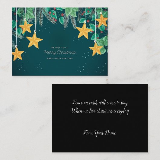 Gele ster en bladeren notitiekaartje (Voorkant / Achterkant)