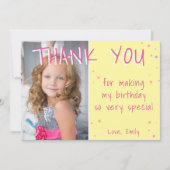Gele Ster Girly Verjaardag Dank u Fotokaart Bedankkaart (Voorkant)