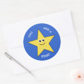 Gele ster leraren lof blauw ronde sticker (Envelop)