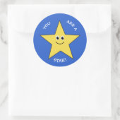 Gele ster leraren lof blauw ronde sticker (Tas)