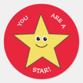 Gele ster leraren loven rood ronde sticker (Voorkant)