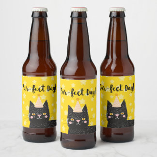 Gele Ster Zwarte Kat Perfecte Dag Feest Bier Etiket