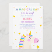 Gele Sterren Eenhoorn Verjaardag Uitnodigingen (Voorkant / Achterkant)