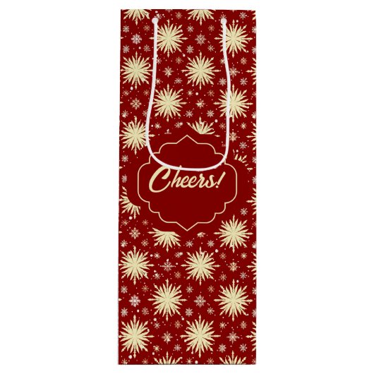 Gele sterren en rode achtergrond wijn cadeautas (Voorkant)