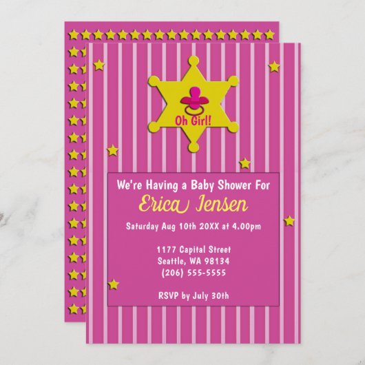 Gele Sterren & Fopspeen Baby Meisje Douche Kaart (Voorkant / Achterkant)