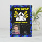 Gele Sterren Foto Bowling Party Verjaardag Kaart (Staand voorkant)