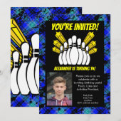 Gele Sterren Foto Bowling Party Verjaardag Kaart (Voorkant / Achterkant)