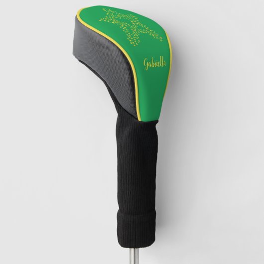 Gele sterren in ster op groen golfheadcover (Schuin)