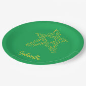 Gele sterren in ster op groen papieren bordje (Gekanteld)