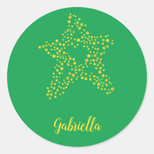 Gele sterren in ster op groen ronde sticker