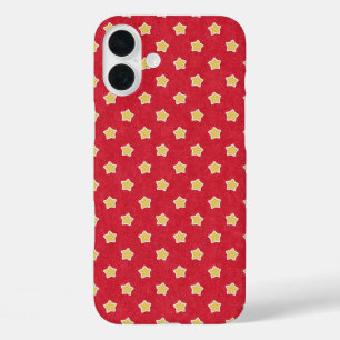 Gele sterren op rood  patroon iPhone 16 plus hoesje