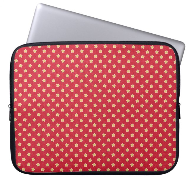 Gele sterren op rood patroon laptop sleeve (Voorkant)