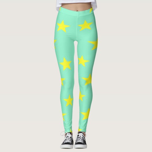 Gele sterren op turkooise leggings (Voorkant)