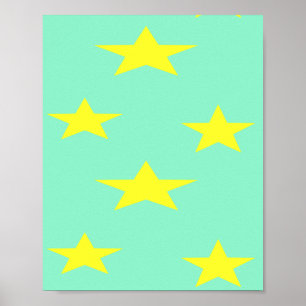Gele sterren op turkooise poster