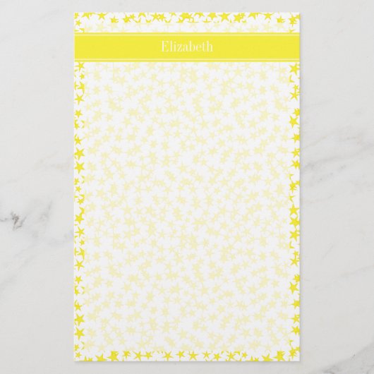 Gele sterren Witte BG, Gele naam Monogram Briefpapier (Voorkant)
