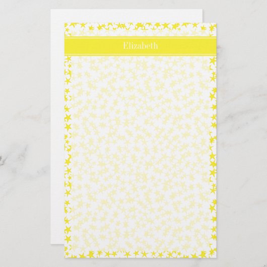 Gele sterren Witte BG, Gele naam Monogram Briefpapier (Voorkant / Achterkant)