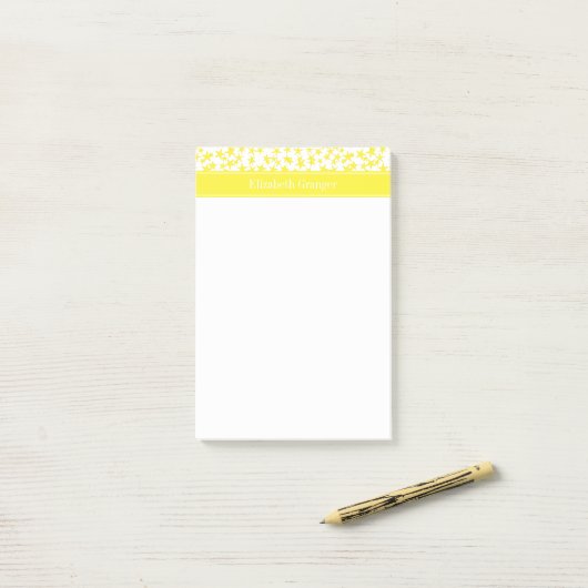 Gele sterren Witte BG, Gele naam Monogram Post-it® Notes (Op bureau)
