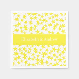 Gele sterren Witte BG, Gele naam Monogram Servetten