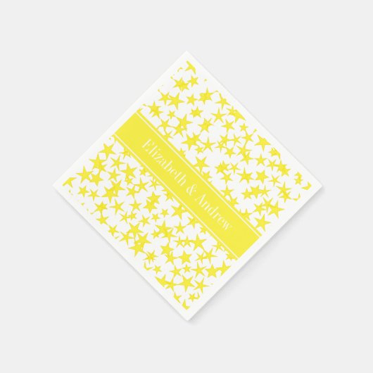 Gele sterren Witte BG, Gele naam Monogram Servetten (Hoek)