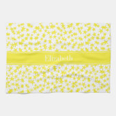 Gele sterren Witte BG, Gele naam Monogram Theedoek (Horizontaal)