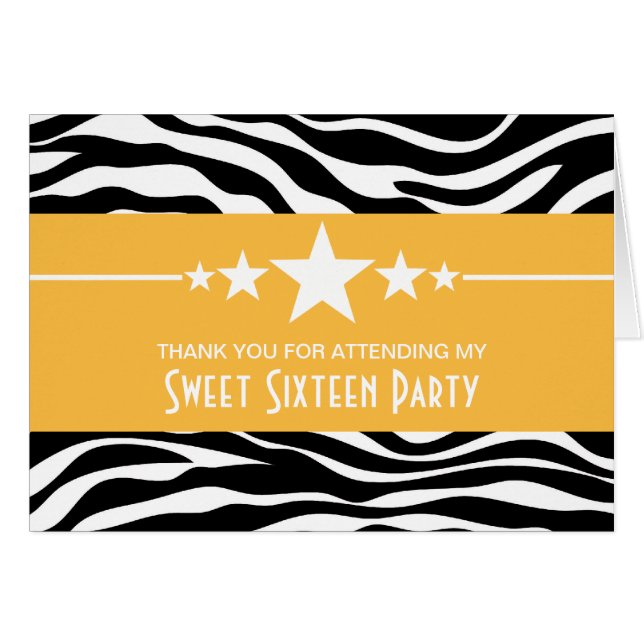 Gele sterren Zebra Print Sweet 16 Hartelijk dank (Voorkant Horizontaal)