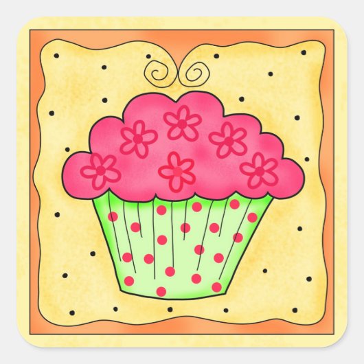 Gele Sticker voor groene en rode cupcake (Voorkant)