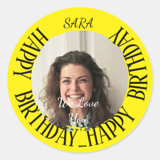 Gele Sticker voor Verjaardag Volledig Aanpasbaar