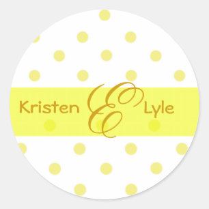 Gele stickers met polka stippen en monogram