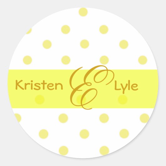 Gele stickers met polka stippen en monogram (Voorkant)
